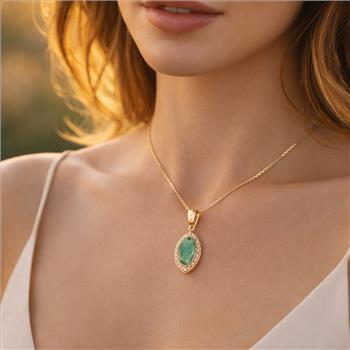 9K Gold 1.25 Ct Oval Emerald Pendant