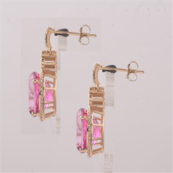 9K Gold 12.82 Ct Oval Pink Topaz Earrings