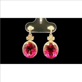 9K Gold 12.82 Ct Oval Pink Topaz Earrings