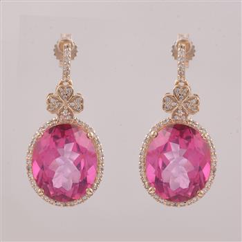 9K Gold 12.82 Ct Oval Pink Topaz Earrings