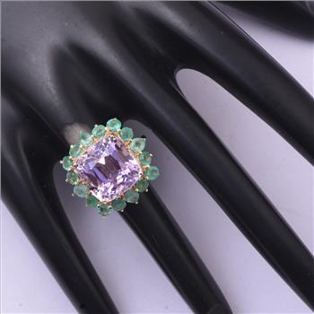 9K Gold 13.10 Ct Cushion Kunzite Ring 7 US Ring Size