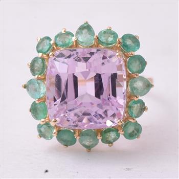 9K Gold 13.10 Ct Cushion Kunzite Ring 7 US Ring Size