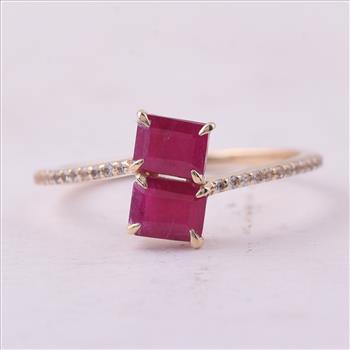 9K Gold 1.35 Ct Octagon Ruby Ring 7 US Ring Size