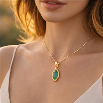 9K Gold 1.47 Ct Marquise Emerald Pendant