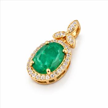 9K Gold 1.47 Ct Oval Emerald Pendant