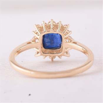 9K Gold 1.48 Ct Cushion Sapphire Ring 7 US Ring Size