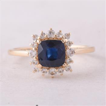 9K Gold 1.48 Ct Cushion Sapphire Ring 7 US Ring Size