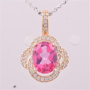 9K Gold 1.53 Ct Oval Pink Topaz Pendant