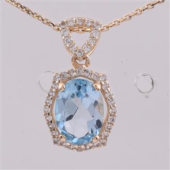 9K Gold 1.55 Ct Oval Blue Topaz Pendant