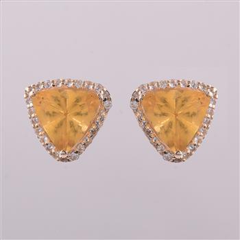 9K Gold 1.56 Ct Trillion Br.Fire Opal Earrings