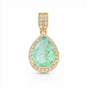 9K Gold 1.58 Ct Pear Emerald Pendant