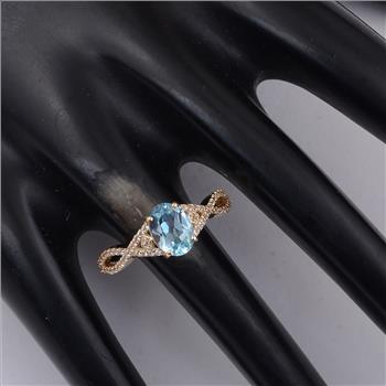 9K Gold 1.60 Ct Oval Blue Topaz Ring  7 US Ring Size