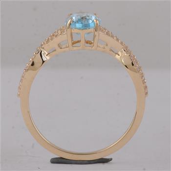 9K Gold 1.60 Ct Oval Blue Topaz Ring  7 US Ring Size