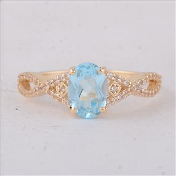 9K Gold 1.60 Ct Oval Blue Topaz Ring  7 US Ring Size