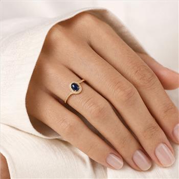 9K Gold 1.63 Ct Oval Sapphire Ring 7 US Ring Size