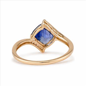 9K Gold 1.65 Ct Cushion Sapphire Ring 7 US Ring Size