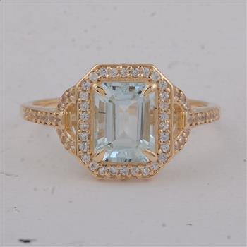 9K Gold 1.65 Ct Octagon Aquamarine Ring 7 US Ring Size