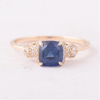 9K Gold 1.68 Ct Cushion Sapphire Ring 7 US Ring Size