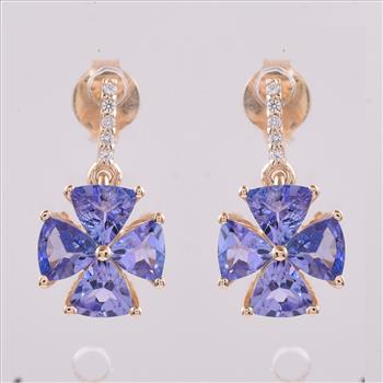 9K Gold 1.68 Ct Trillion Tanzanite Earrings