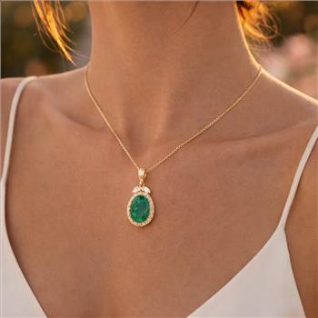 9K Gold 1.71 Ct Oval Emerald Pendant