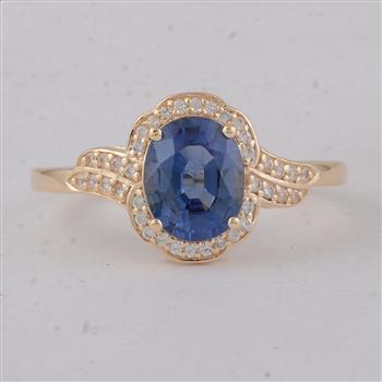 9K Gold 1.72 Ct Oval Sapphire Ring 7 US Ring Size