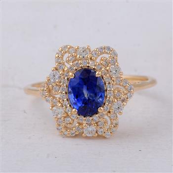 9K Gold 1.82 Ct Oval Sapphire Ring 7 US Ring Size