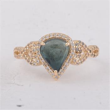 9K Gold 1.84 Ct Pear Tourmaline Ring 7 US Ring Size
