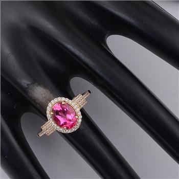 9K Gold 1.86 Ct Oval Pink Topaz Ring 7 US Ring Size