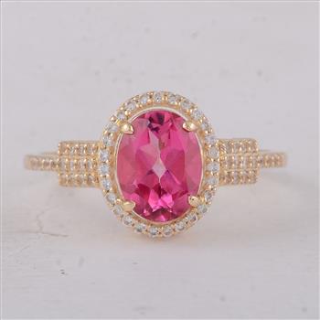 9K Gold 1.86 Ct Oval Pink Topaz Ring  7 US Ring Size