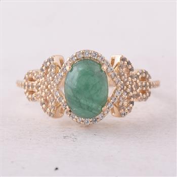 9K Gold 1.90 Ct Oval Emerald Ring 7 US Ring Size