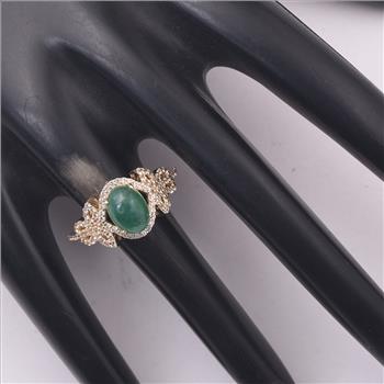 9K Gold 1.90 Ct Oval Emerald Ring 7 US Ring Size