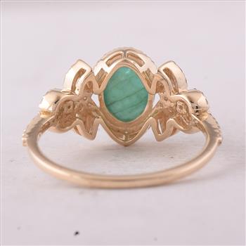 9K Gold 1.90 Ct Oval Emerald Ring 7 US Ring Size