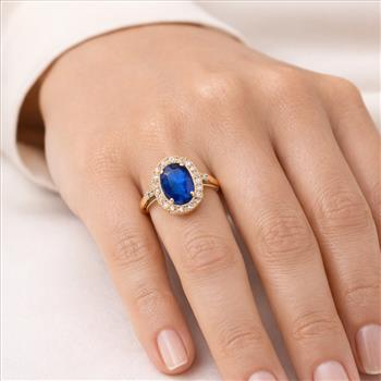 9K Gold 1.98 Ct Oval Sapphire Ring 7 US Ring Size