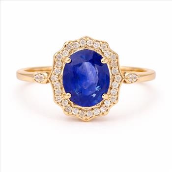 9K Gold 1.98 Ct Oval Sapphire Ring 7 US Ring Size