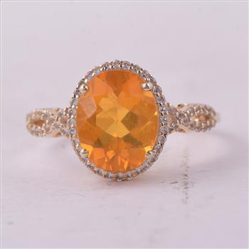 9K Gold 2.09 Ct Oval Br.Fire Opal Ring 7 US Ring Size