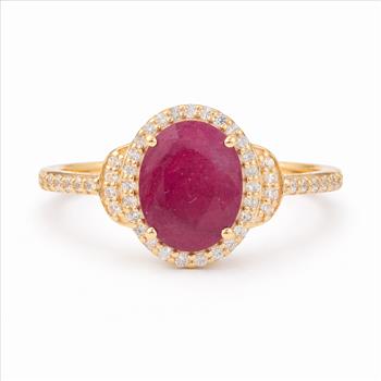 9K Gold 2.09 Ct Oval Ruby Ring 7 US Ring Size