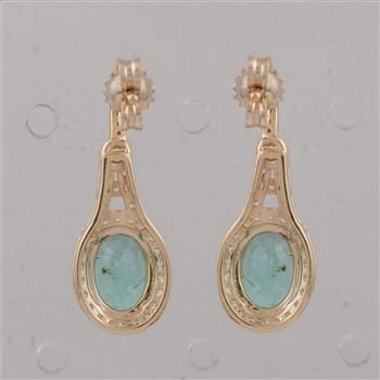 9K Gold 2.10 Ct Oval Emerald Earrings