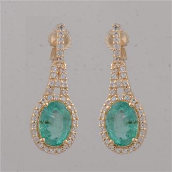 9K Gold 2.10 Ct Oval Emerald Earrings