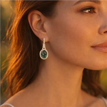 9K Gold 2.10 Ct Oval Emerald Earrings