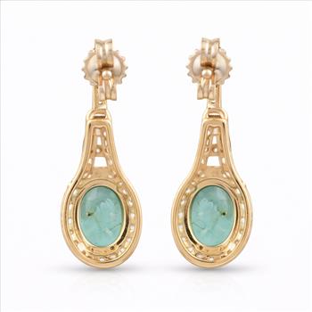 9K Gold 2.10 Ct Oval Emerald Earrings