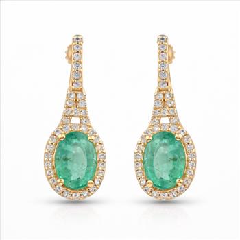9K Gold 2.10 Ct Oval Emerald Earrings