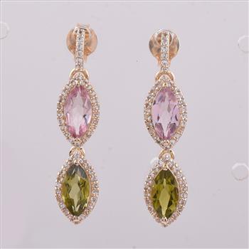 9K Gold 2.12 Ct Marquise Tourmaline Earrings