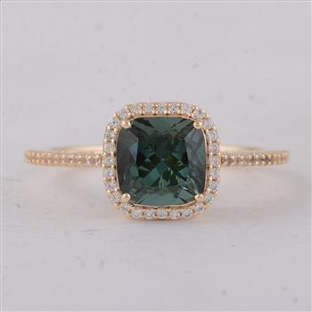 9K Gold 2.14 Ct Cushion Tourmaline Ring 7 US Ring Size