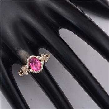9K Gold 2.18 Ct Oval Pink Topaz Ring 7 US Ring Size