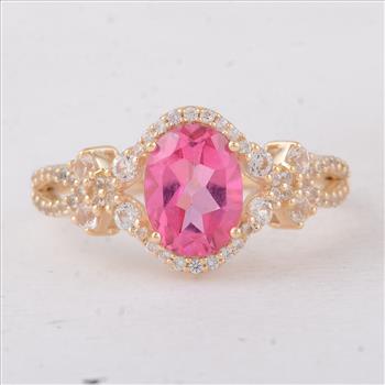 9K Gold 2.18 Ct Oval Pink Topaz Ring 7 US Ring Size