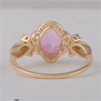 9K Gold 2.18 Ct Oval Pink Topaz Ring 7 US Ring Size