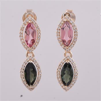 9K Gold 2.22 Ct Marquise Tourmaline Earrings