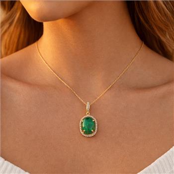9K Gold 2.23 Ct Oval Emerald Pendant