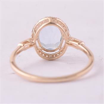 9K Gold 2.24 Ct Oval Blue Topaz Ring 7 US Ring Size