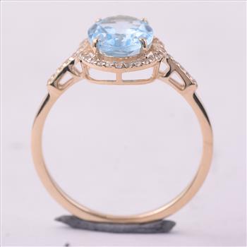 9K Gold 2.24 Ct Oval Blue Topaz Ring 7 US Ring Size